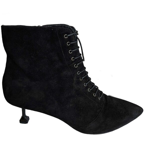 MIU MIU BLACK SUEDE LACEUP ANKLE BOOTS (39) - Picture 8 of 12